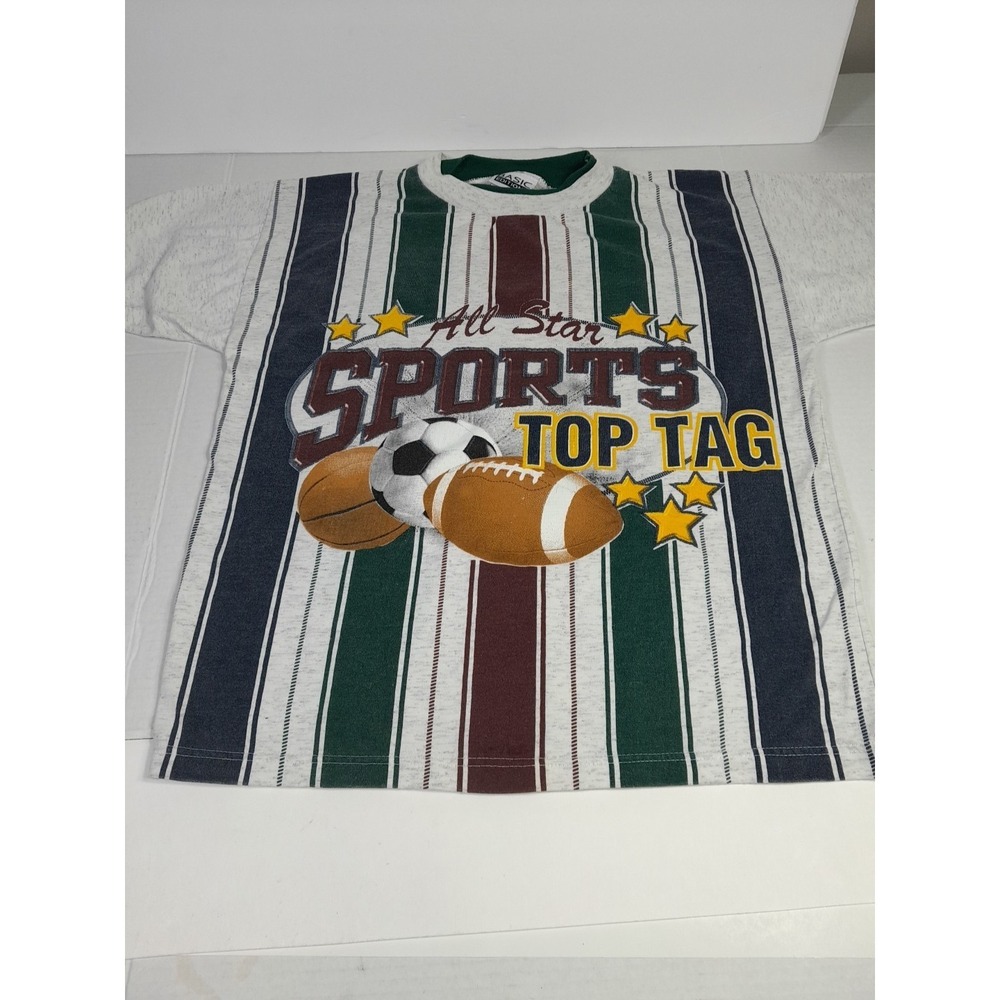 Vtg 90s Basic Editions Kids  Sports Graphic Big Print T-Shirt Sz 14